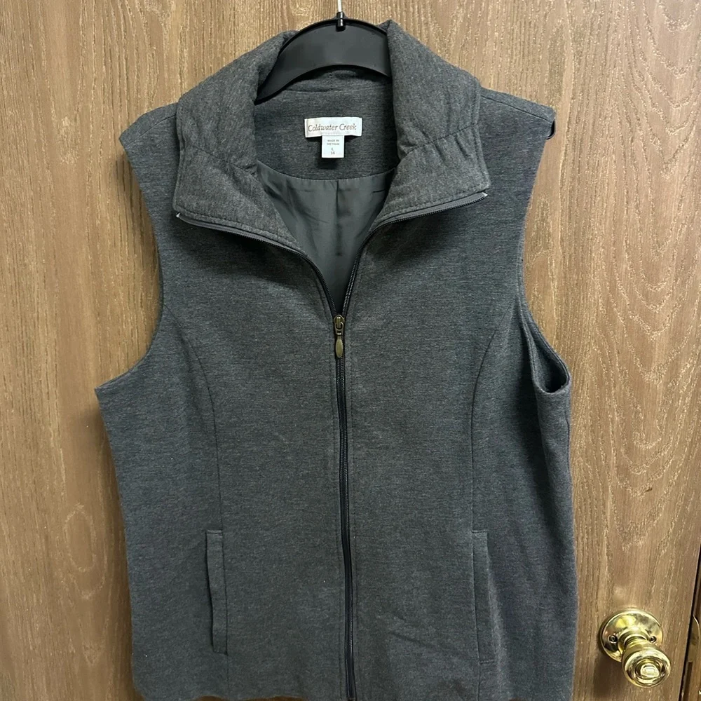 Coldwater Creek‎ Womens Vest Sleeveless Full Zip Gray Pockets Casual Layering
